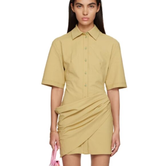 JACQUEMUS Khaki Le Raphia 'La Robe Camisa' Minidress - Picture 1 of 3